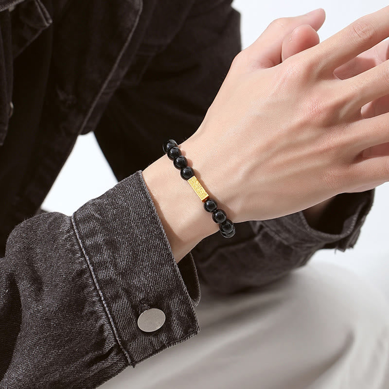 Pulsera de fuerza con forma de cubo y personaje Fu en plata de ley 925 con obsidiana negra y Buddha Stones - image 9