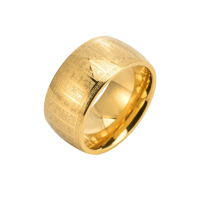 Anillo de equilibrio de acero y titanio con diseño grabado de caracteres chinos y Buddha Stones