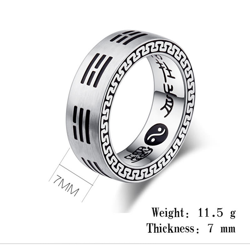 Anillo de armonía de acero y titanio con mantra taoísta de nueve caracteres y Buddha Stones Bagua Yin Yang