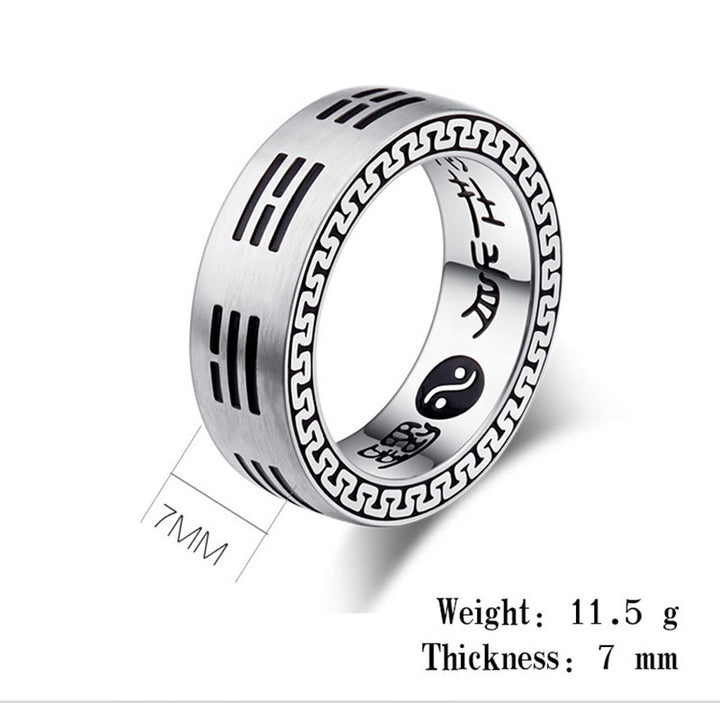 Anillo de armonía de acero y titanio con mantra taoísta de nueve caracteres y Buddha Stones Bagua Yin Yang