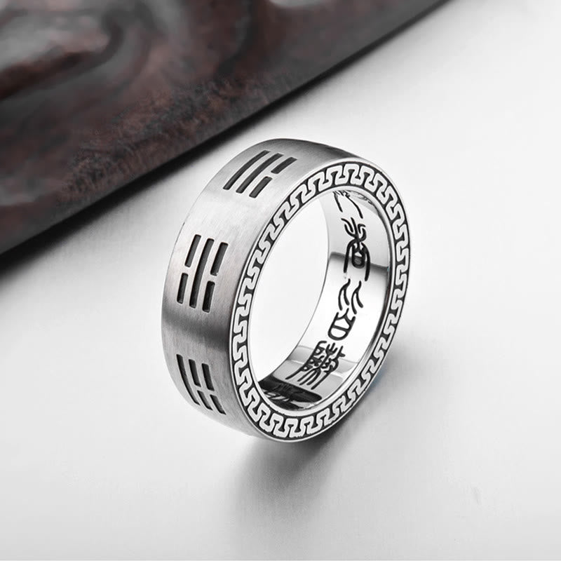Anillo de armonía de acero y titanio con mantra taoísta de nueve caracteres y Buddha Stones Bagua Yin Yang