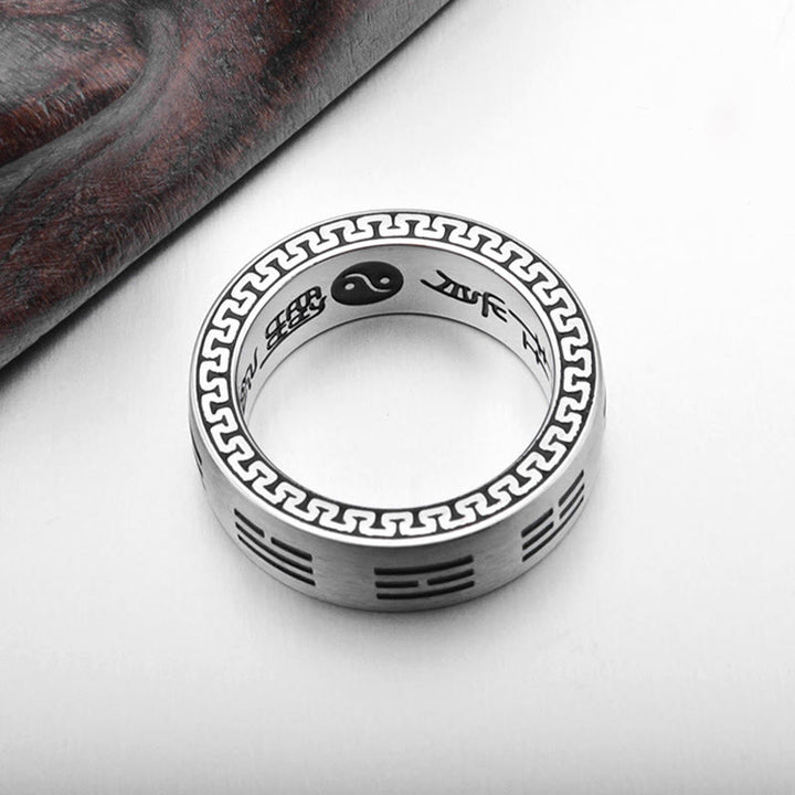 Anillo de armonía de acero y titanio con mantra taoísta de nueve caracteres y Buddha Stones Bagua Yin Yang