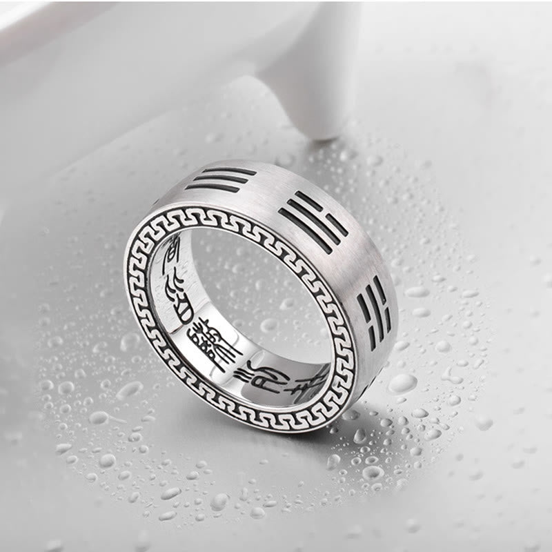 Anillo de armonía de acero y titanio con mantra taoísta de nueve caracteres y Buddha Stones Bagua Yin Yang