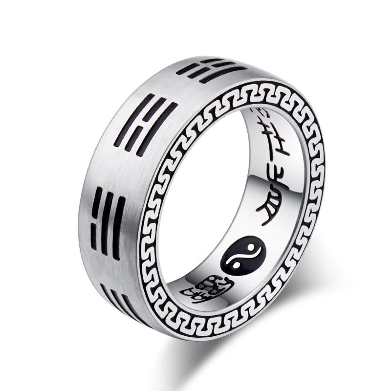 Anillo de armonía de acero y titanio con mantra taoísta de nueve caracteres y Buddha Stones Bagua Yin Yang