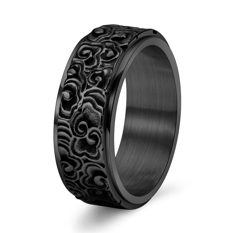 Anillo giratorio de equilibrio de acero de titanio tallado con patrón de nubes auspiciosas y Buddha Stones