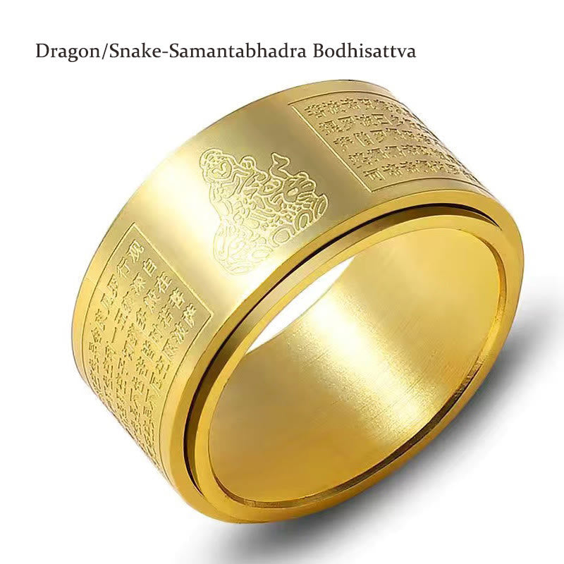 Anillo giratorio de acero de titanio tallado con sutra del corazón de Buda con Buddha Stones del zodíaco chino