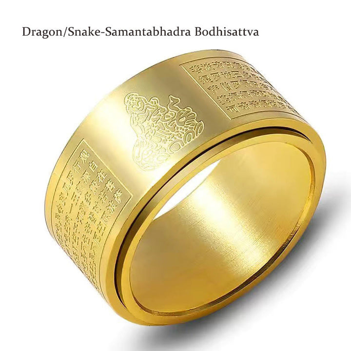 Anillo giratorio de acero de titanio tallado con sutra del corazón de Buda con Buddha Stones del zodíaco chino
