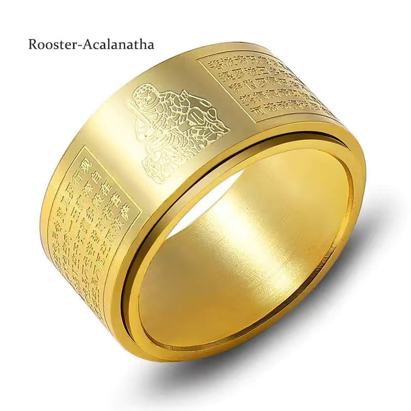Anillo giratorio de acero de titanio tallado con sutra del corazón de Buda con Buddha Stones del zodíaco chino