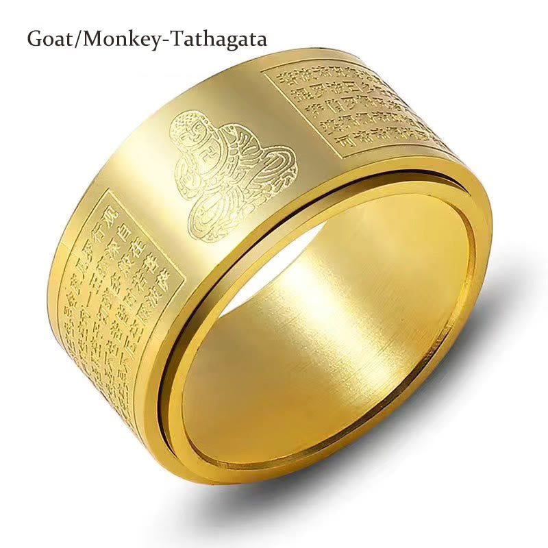 Anillo giratorio de acero de titanio tallado con sutra del corazón de Buda con Buddha Stones del zodíaco chino