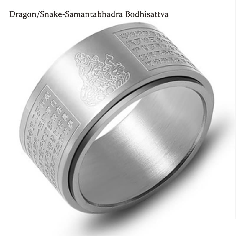 Anillo giratorio de acero de titanio tallado con sutra del corazón de Buda con Buddha Stones del zodíaco chino