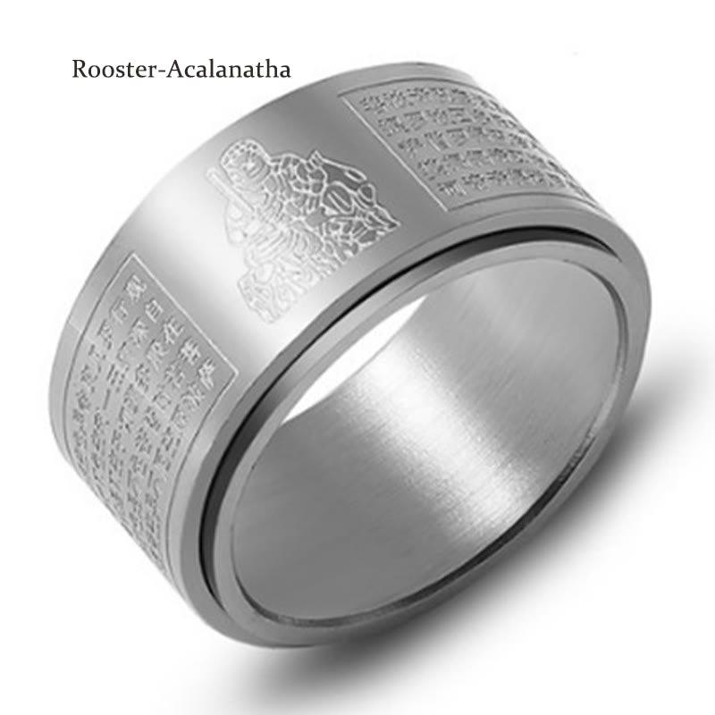 Anillo giratorio de acero de titanio tallado con sutra del corazón de Buda con Buddha Stones del zodíaco chino
