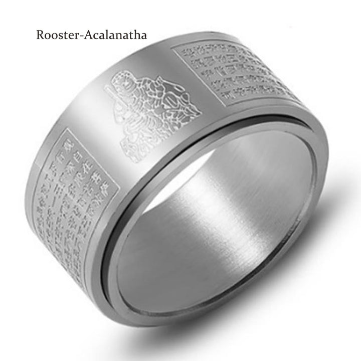 Anillo giratorio de acero de titanio tallado con sutra del corazón de Buda con Buddha Stones del zodíaco chino