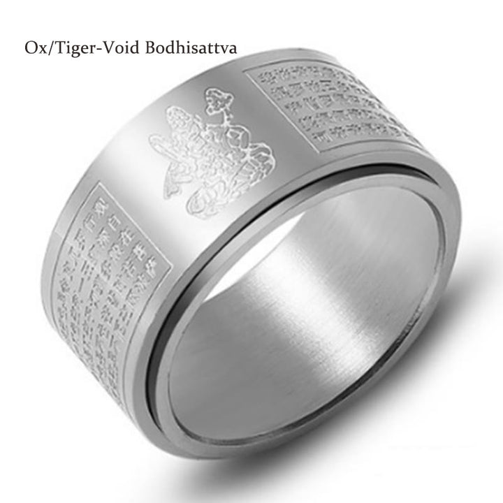 Anillo giratorio de acero de titanio tallado con sutra del corazón de Buda con Buddha Stones del zodíaco chino