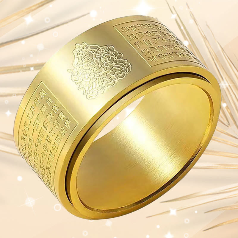 Anillo giratorio de acero de titanio tallado con sutra del corazón de Buda con Buddha Stones del zodíaco chino