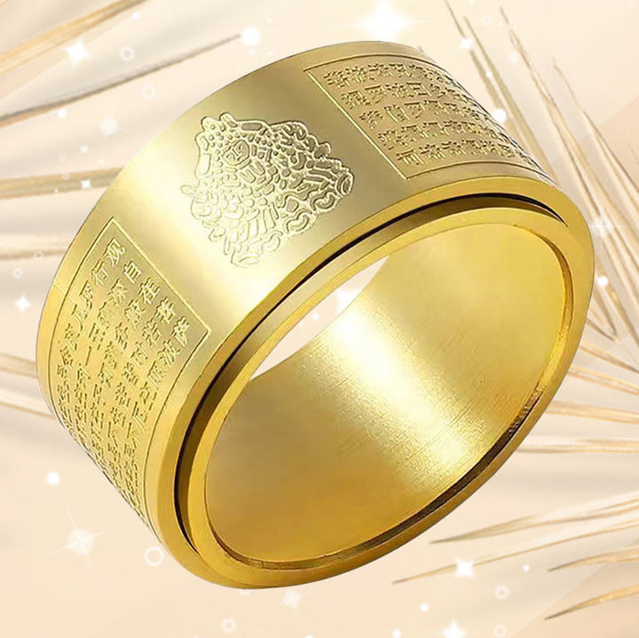 Anillo giratorio de acero de titanio tallado con sutra del corazón de Buda con Buddha Stones del zodíaco chino