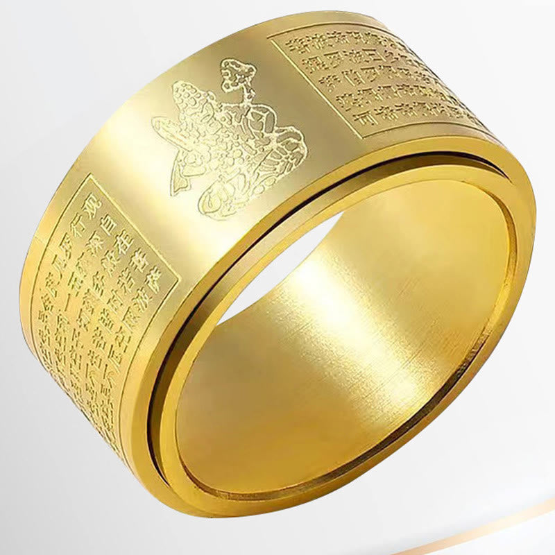 Anillo giratorio de acero de titanio tallado con sutra del corazón de Buda con Buddha Stones del zodíaco chino