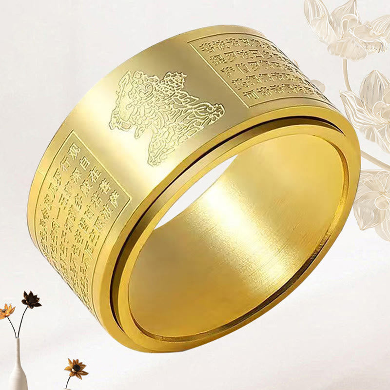 Anillo giratorio de acero de titanio tallado con sutra del corazón de Buda con Buddha Stones del zodíaco chino