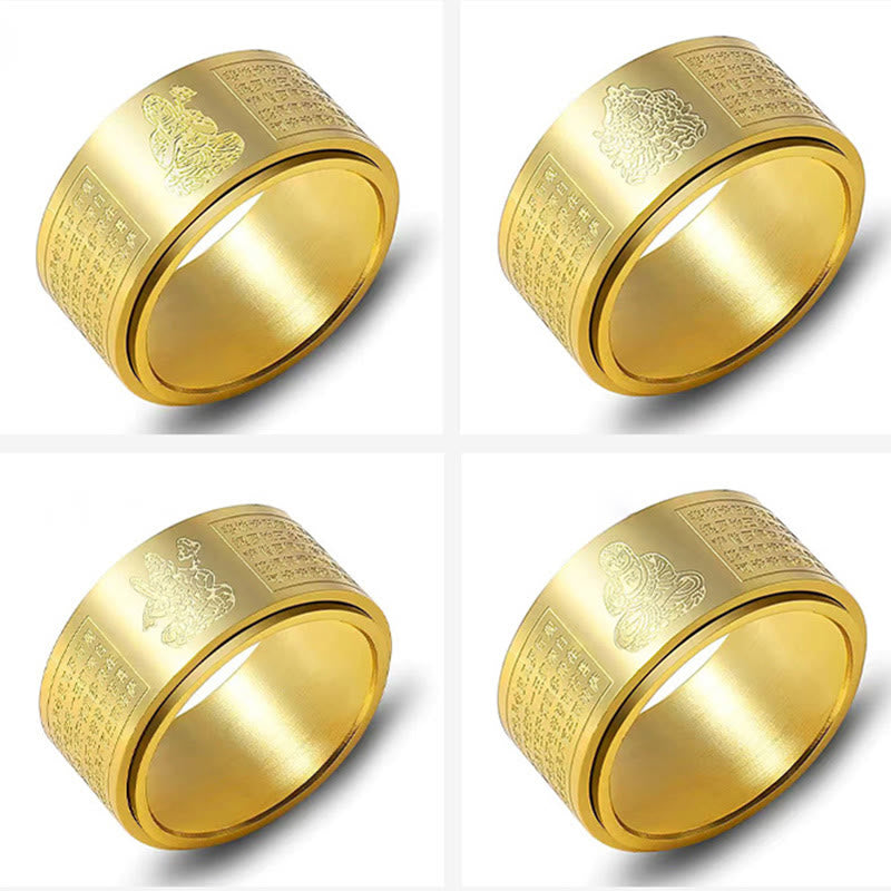 Anillo giratorio de acero de titanio tallado con sutra del corazón de Buda con Buddha Stones del zodíaco chino