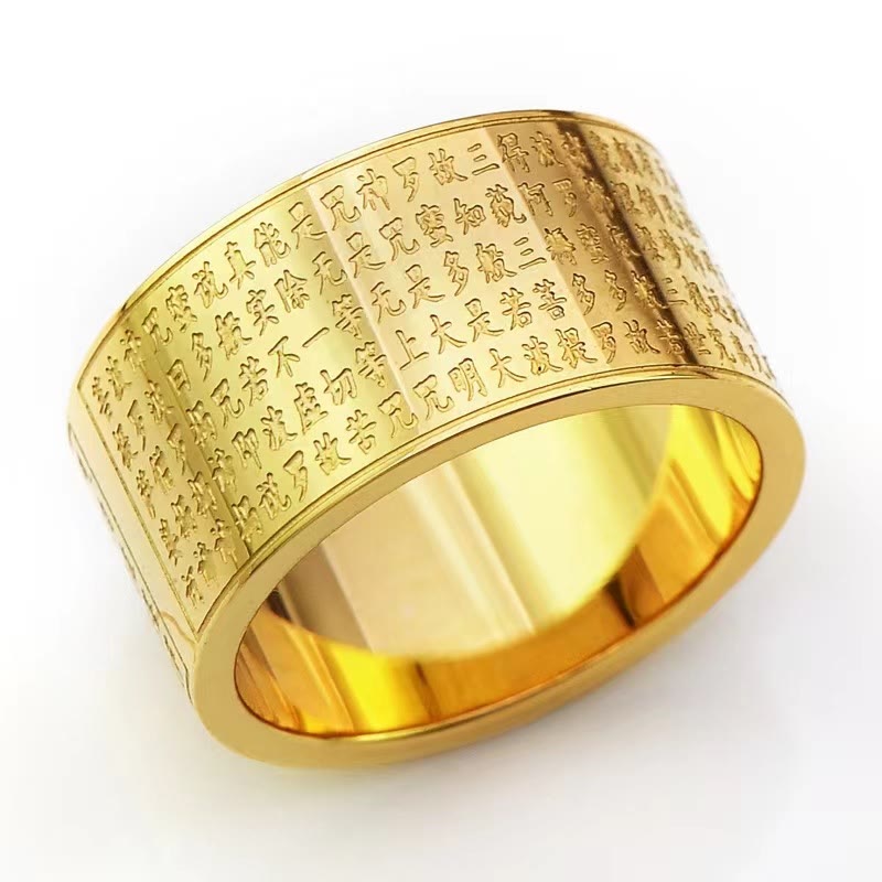 Anillo giratorio de acero de titanio tallado con sutra del corazón de Buda con Buddha Stones del zodíaco chino