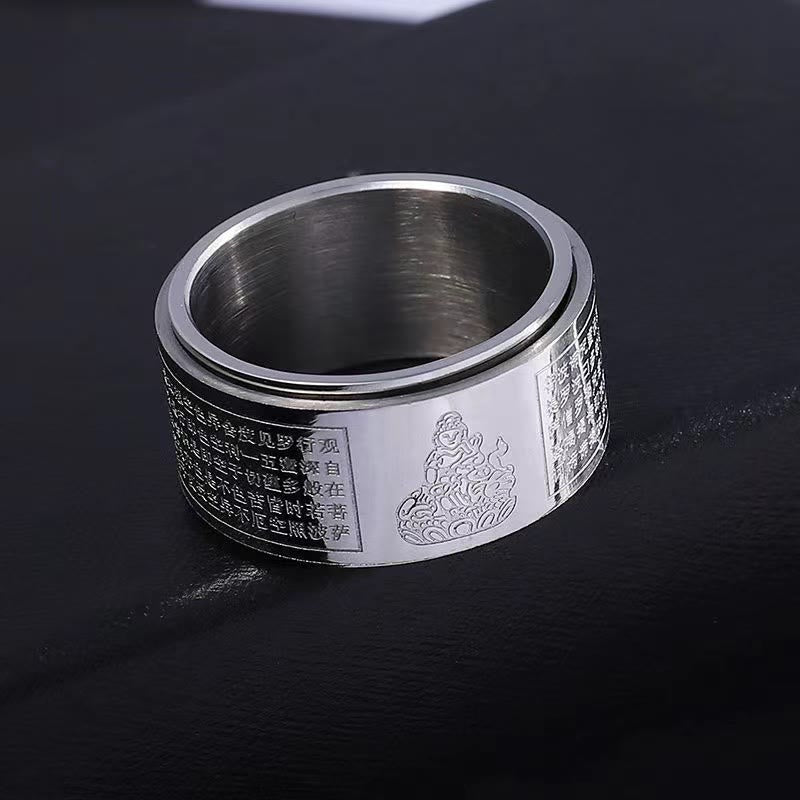 Anillo giratorio de acero de titanio tallado con sutra del corazón de Buda con Buddha Stones del zodíaco chino