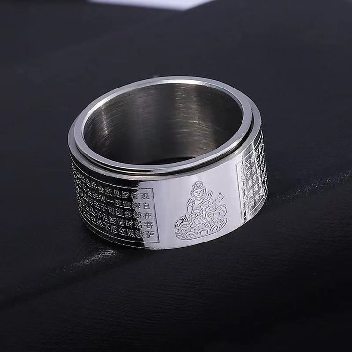 Anillo giratorio de acero de titanio tallado con sutra del corazón de Buda con Buddha Stones del zodíaco chino