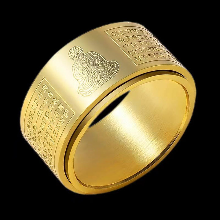 Anillo giratorio de acero de titanio tallado con sutra del corazón de Buda con Buddha Stones del zodíaco chino