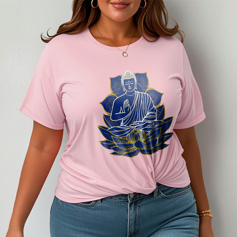 Camiseta de algodón con Buddha Stones y Buda sentado sobre el loto - image 20
