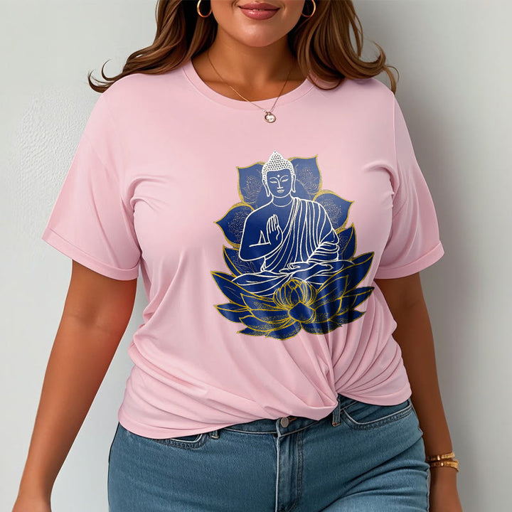 Camiseta de algodón con Buddha Stones y Buda sentado sobre el loto - image 20