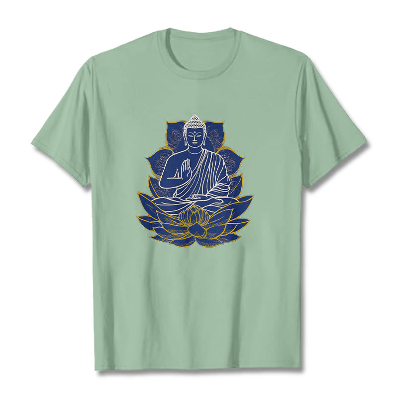 Camiseta de algodón con Buddha Stones y Buda sentado sobre el loto - Verde pálido - 2XL - image 17