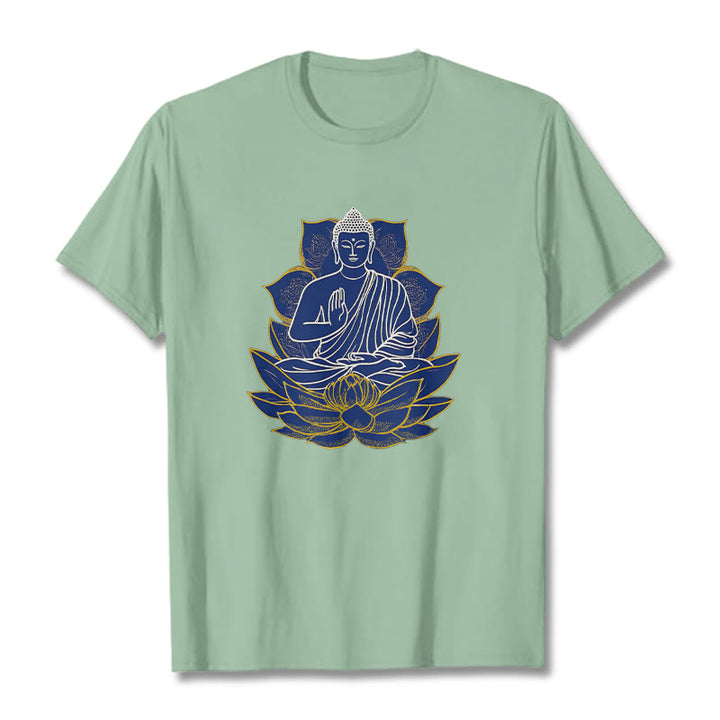 Camiseta de algodón con Buddha Stones y Buda sentado sobre el loto - Verde pálido - 2XL - image 17