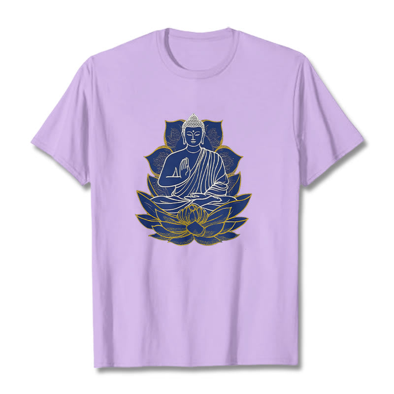 Camiseta de algodón con Buddha Stones y Buda sentado sobre el loto - Ciruela - 2XL - image 9