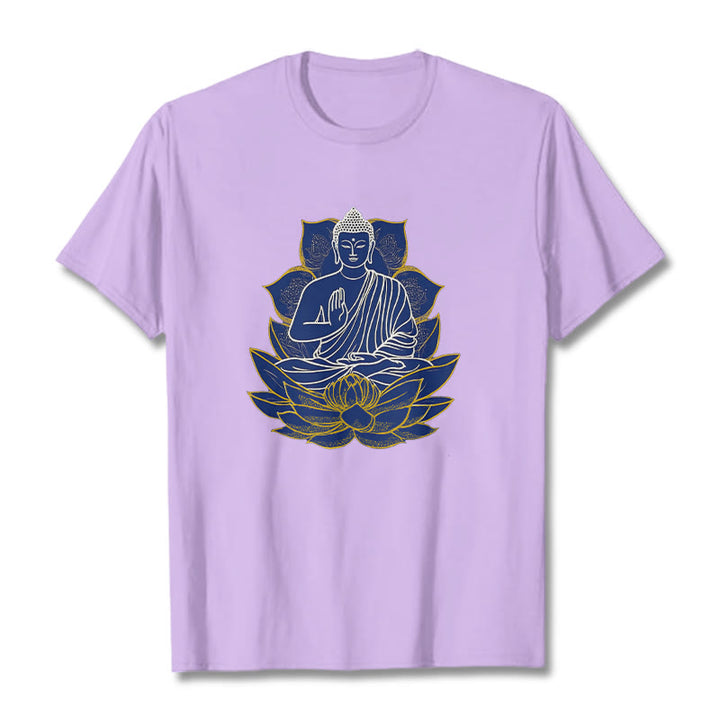 Camiseta de algodón con Buddha Stones y Buda sentado sobre el loto - Ciruela - 2XL - image 9