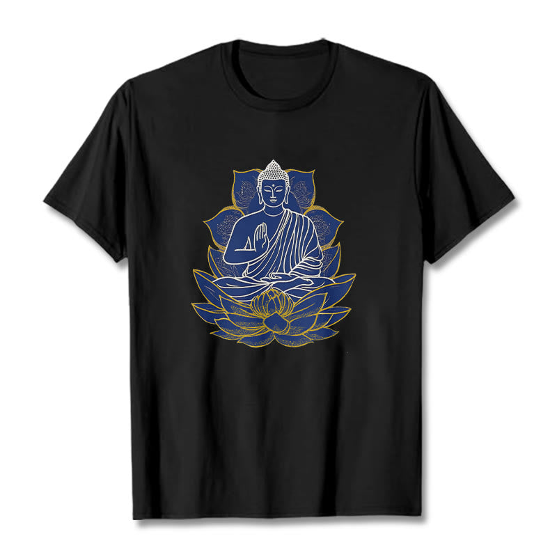 Camiseta de algodón con Buddha Stones y Buda sentado sobre el loto - Negro - 2XL - image 11