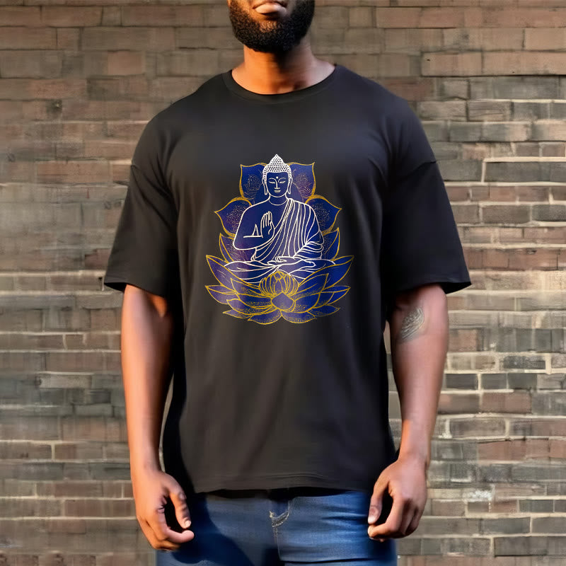 Camiseta de algodón con Buddha Stones y Buda sentado sobre el loto - image 13