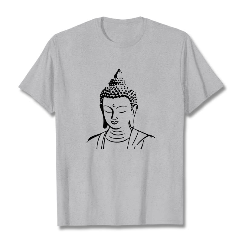 Camiseta de algodón con estampado de cabeza de Buddha Stones de Buda - Gris claro - 2XL - image 15