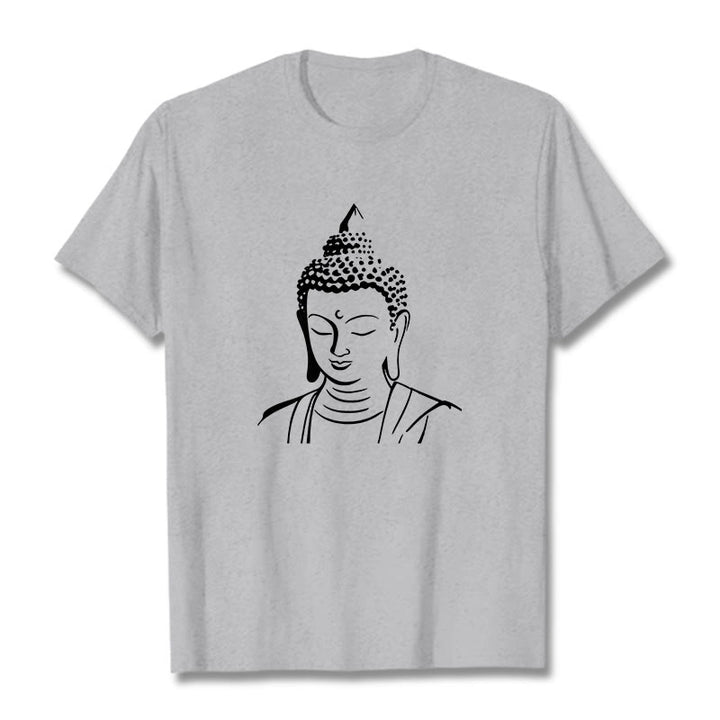 Camiseta de algodón con estampado de cabeza de Buddha Stones de Buda - Gris claro - 2XL - image 15