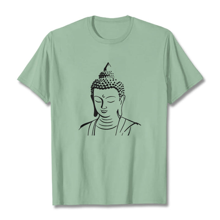 Camiseta de algodón con estampado de cabeza de Buddha Stones de Buda - Verde pálido - 2XL - image 17