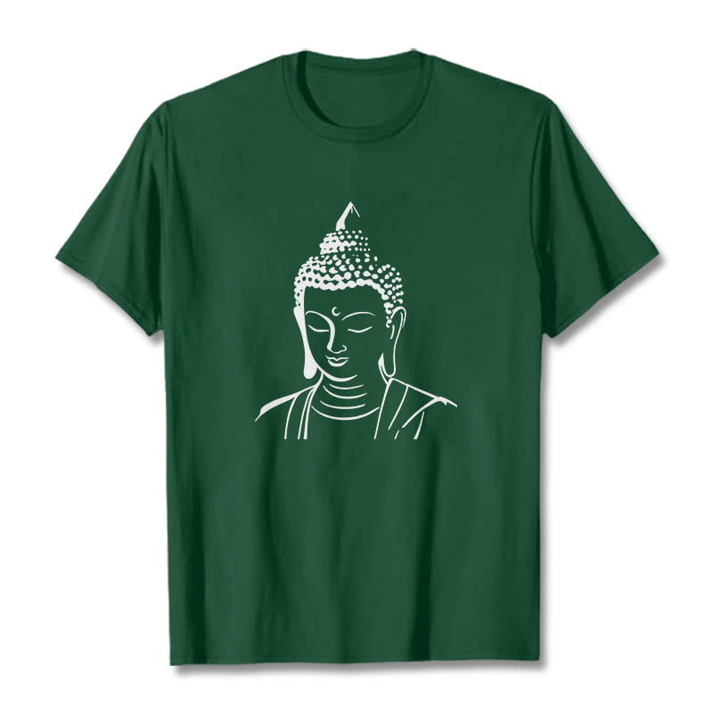 Camiseta de algodón con estampado de cabeza de Buddha Stones de Buda - Verde bosque - 2XL - image 1