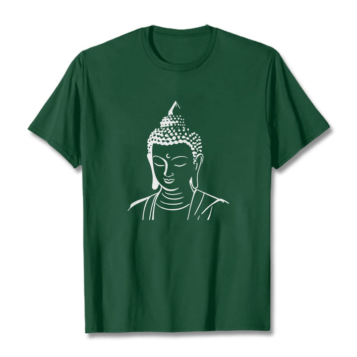 Camiseta de algodón con estampado de cabeza de Buddha Stones de Buda - Verde bosque - 2XL - image 0