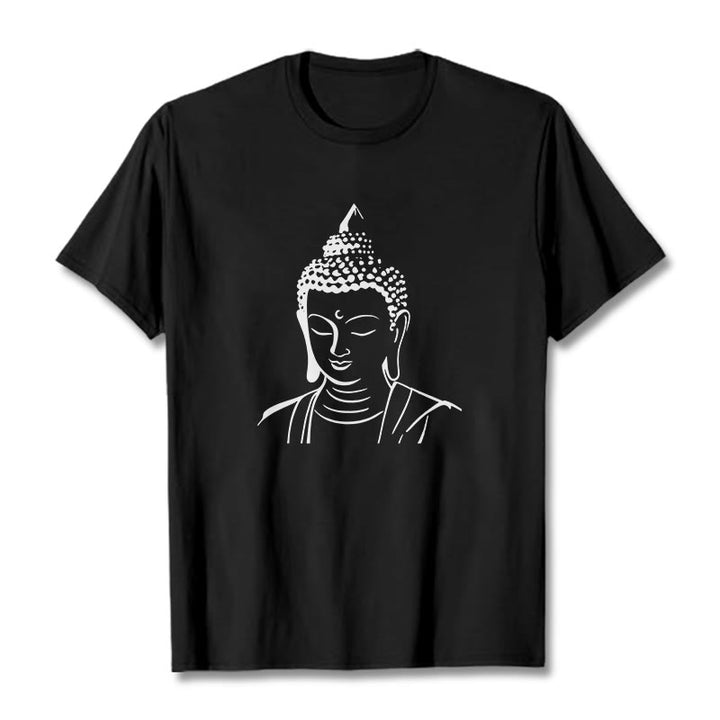 Camiseta de algodón con estampado de cabeza de Buddha Stones de Buda - Negro - 2XL - image 10