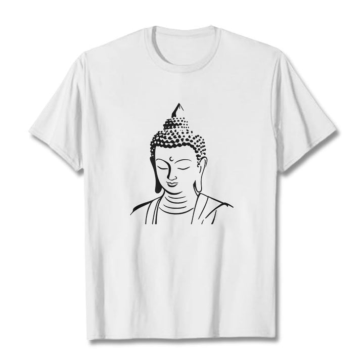 Camiseta de algodón con estampado de cabeza de Buddha Stones de Buda - Blanco - 2XL - image 3