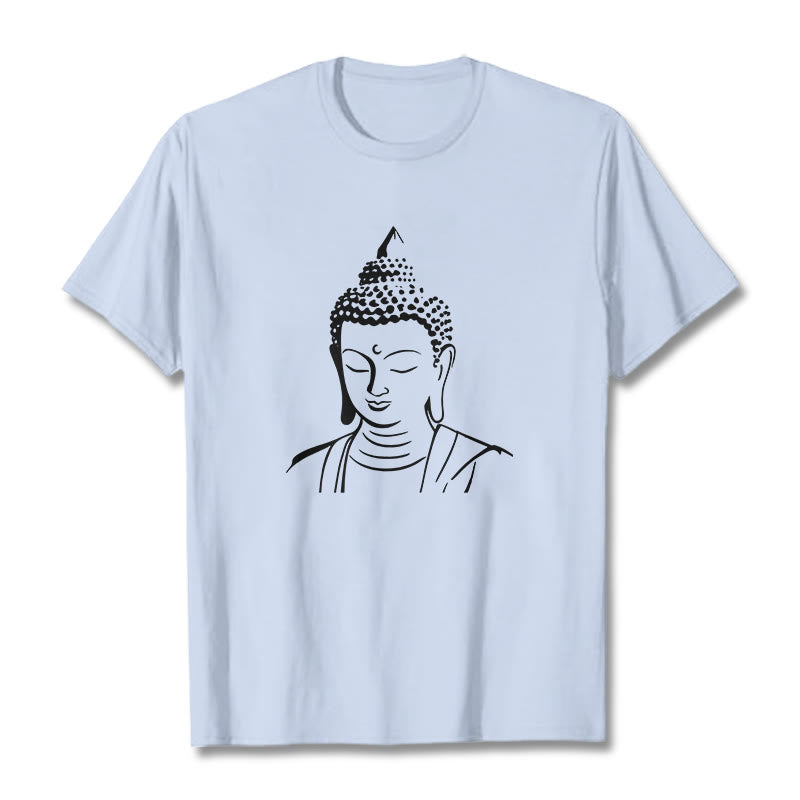 Camiseta de algodón con estampado de cabeza de Buddha Stones de Buda - Cian claro - 2XL - image 15