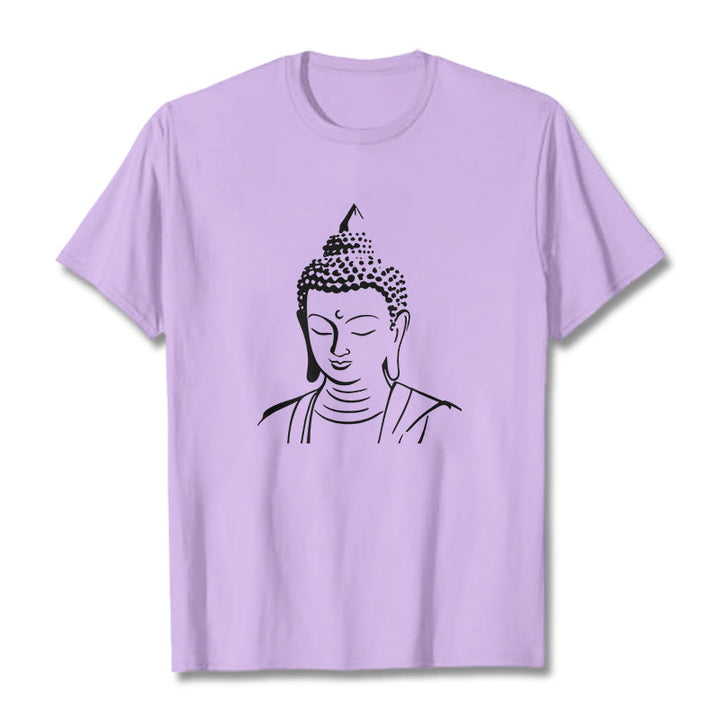 Camiseta de algodón con estampado de cabeza de Buddha Stones de Buda - Ciruela - 2XL - image 9