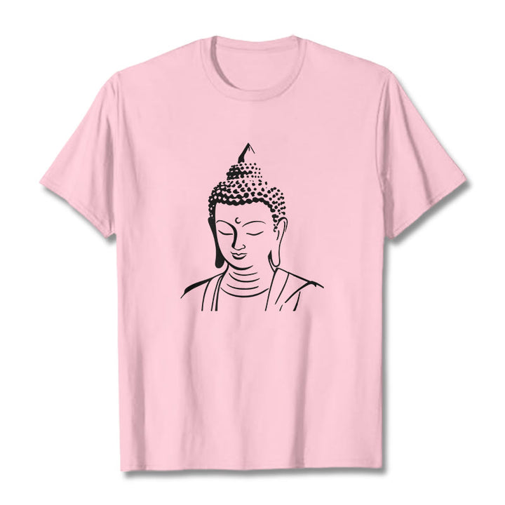 Camiseta de algodón con estampado de cabeza de Buddha Stones de Buda - Rosa claro - 2XL - image 19
