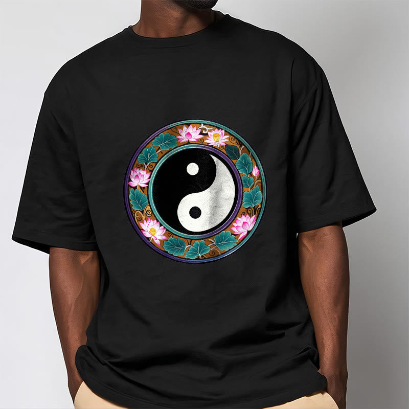 Camiseta de algodón con diseño de hojas de loto y yin yang y Buddha Stones - image 6