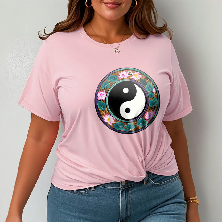 Camiseta de algodón con diseño de hojas de loto y yin yang y Buddha Stones - image 18