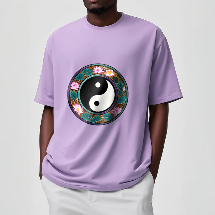 Camiseta de algodón con diseño de hojas de loto y yin yang y Buddha Stones - image 20