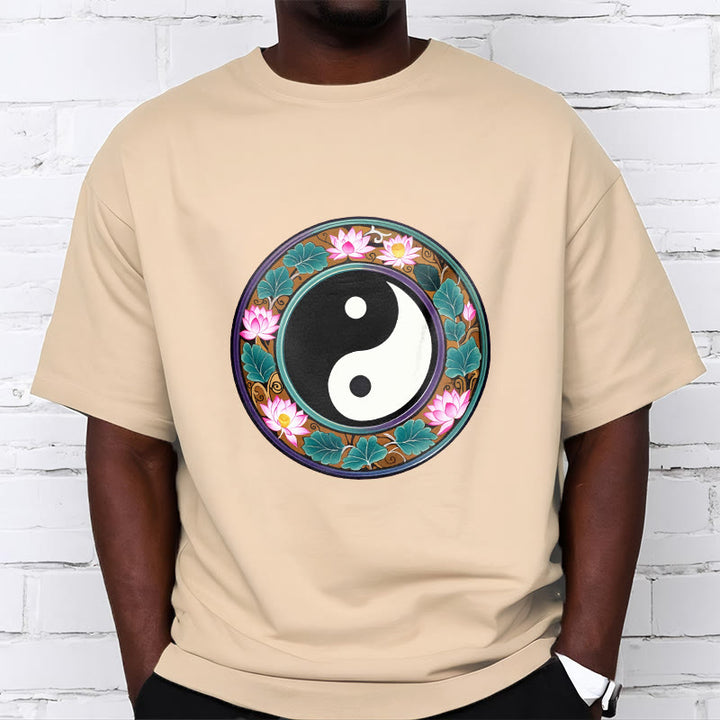 Camiseta de algodón con diseño de hojas de loto y yin yang y Buddha Stones - image 16