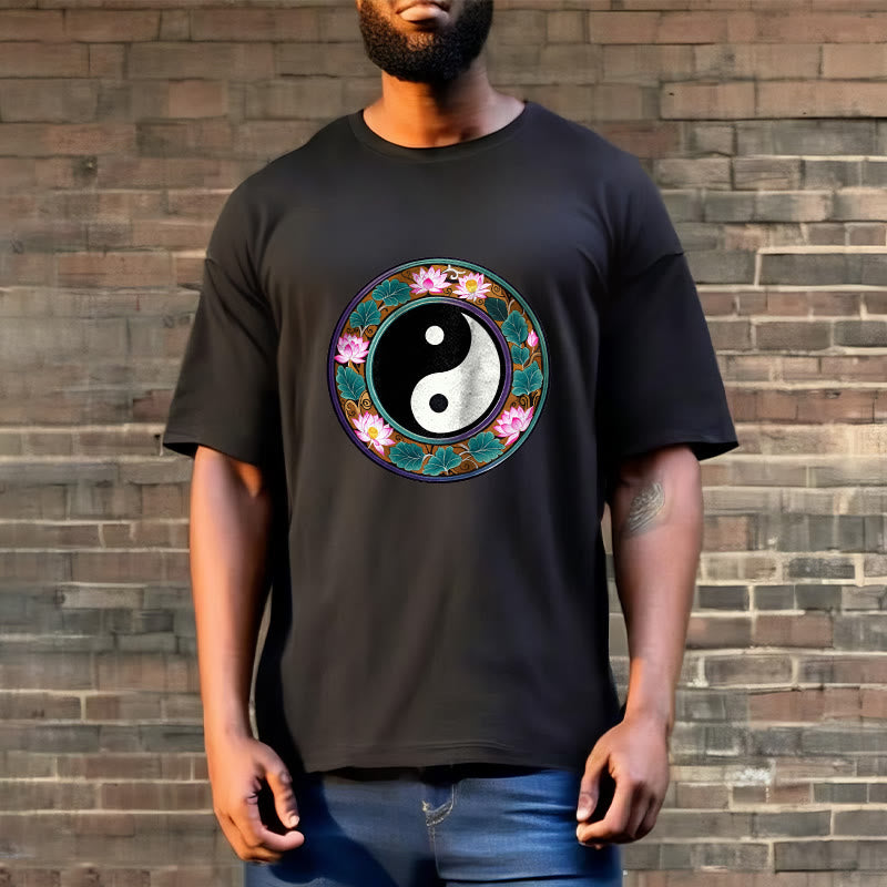 Camiseta de algodón con diseño de hojas de loto y yin yang y Buddha Stones - image 5