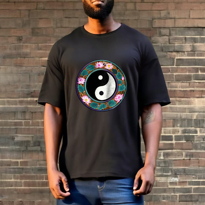 Camiseta de algodón con diseño de hojas de loto y yin yang y Buddha Stones - image 5